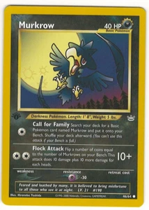 Tarjeta Pokémon 1ª EDICIÓN POKEMON MURKROW 46/64 NEO REVELACIÓN - CASI COMO NUEVA COMO NUEVA - Imagen 1 de 2