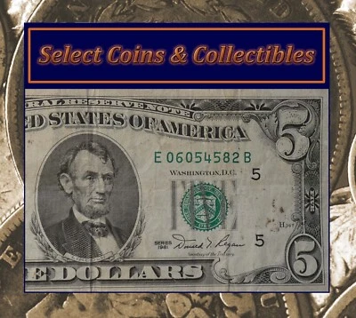 1981 (E) $5 Five Dollar Bill Federal Reserve Note Richmond Vintage Currency - Image 1 of 4