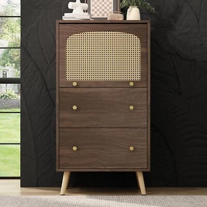 Sideboard Cabinet Rattan with 2 Drawers & Flip Door Storage 113cm - Picture 1 of 11