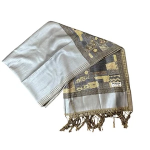 PASHMINA large 100% Pashmina Scarf/Shawl Wrap 70" x 27" Gold Gray Silver - Picture 1 of 9
