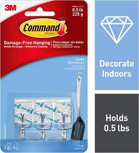 Command Small Wire Hooks, 0.5 lb. 3 Pack -Clear - Picture 1 of 10