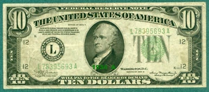 1934 A  10 Dollar  ( DGS - L693A )  World paper money currency banknotes  - Picture 1 of 3
