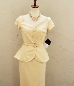 VTG 1980s Alfred Angelo Ivory 2pc Formal Wedding Dress Sweetheart Pencil Classy - Picture 1 of 7
