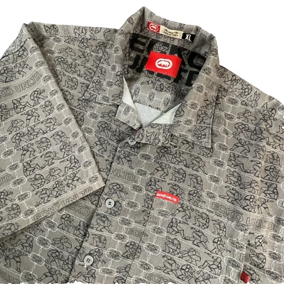 Ecko Unltd Men's Sz XL Gray Camp Shirt  Short Sleeve Streetwear Y2K Logo - Image 1 of 4