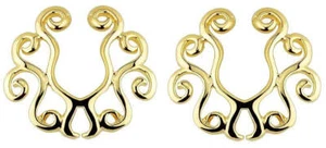 Nipple Rings non pierce Non-Piercing Clip On Gold Plate Tribal Floral Pair - Picture 1 of 1