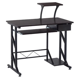 Compact Computer Table Wooden Desk Keyboard Tray Drawer Shelf PC Rack Dorm Brown - Picture 1 of 12