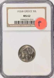 1926B GREECE 50 LEPTA NGC MS-62 - Picture 1 of 2
