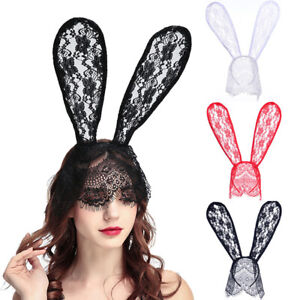 Sexy Black Lace Masquerade Mask Halloween Costume Party Rabbit Bunny Ears M GL