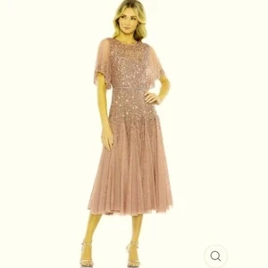 Vestido midi Mac Duggal palisandro manga capa cuentas línea A talla 2 $598 - Imagen 1 de 3