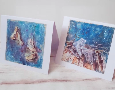 Set of 2 Christmas Holiday Greeting Cards Fine Art Cards 5x5" Artistic cards - Image 1 of 4