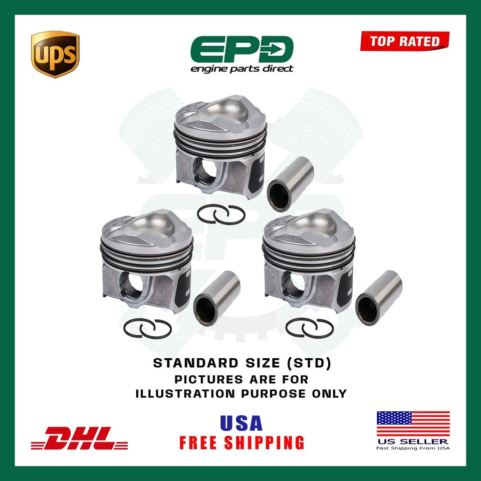 Set of 3 Pistons with Rings For Ford M1DA 1.0 EcoBoost B-Max C-Max Focus Petrol - Image 1 of 1
