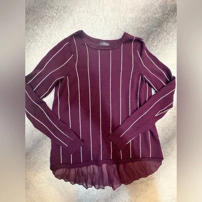 The Limited Burgundy Striped Chiffon Pleated Back Sweater Top Shirt X Small XS 2 - Image 1 of 4
