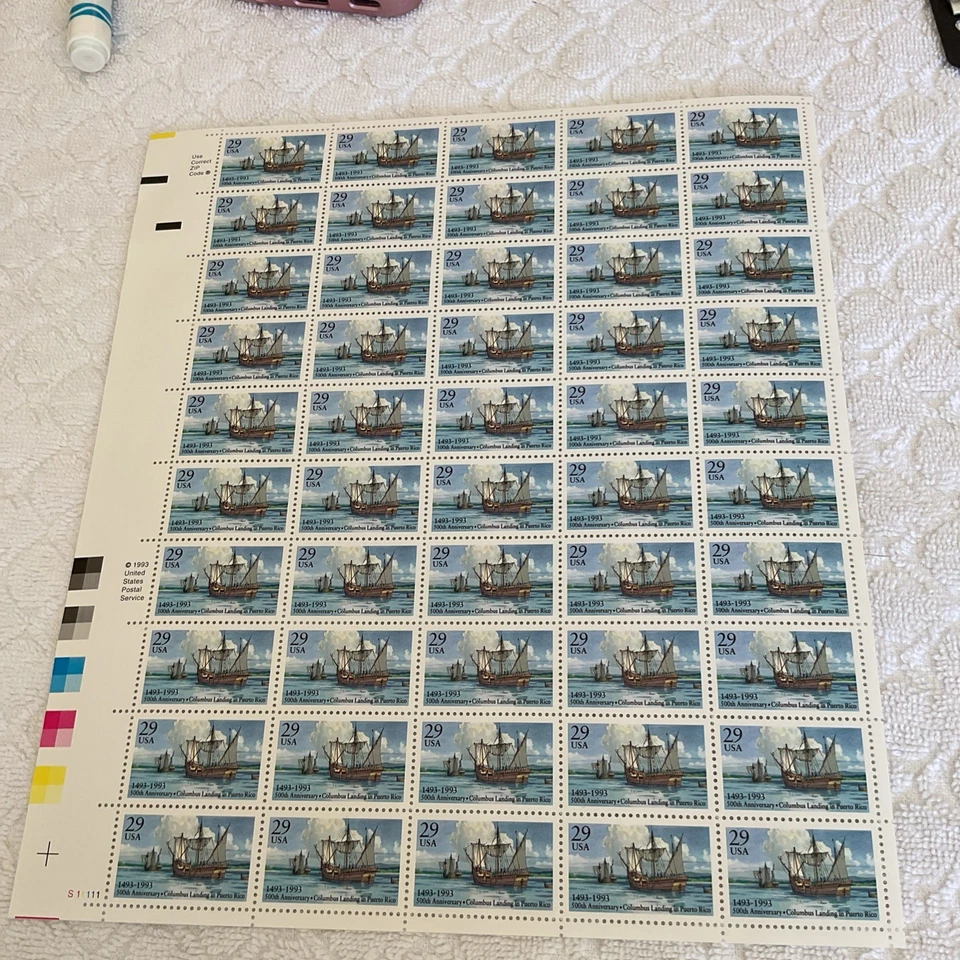 U.S.-(-1990’s-)-COLUMBUS LANDING,500th.ANNIVERSARY ,29c.-FULL SHEET -MNH - Image 1 of 1