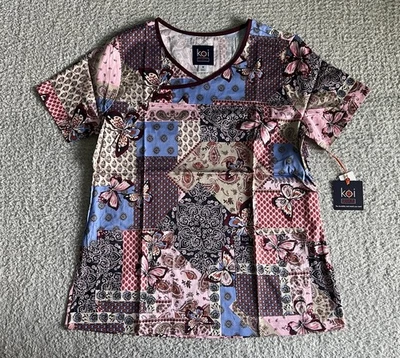 Koi Stretch Scrub Top Women’s Medium Mariposa Bandana Paisley Nursing Medical - Image 1 of 4