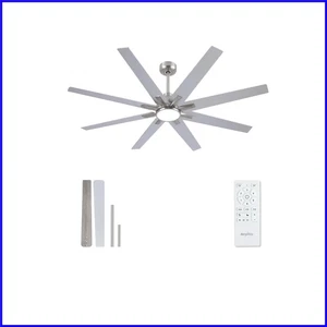 Versatile 62-Inch Brush Nickel Ceiling Fan with 8 Blades & Adjustable Brightness - Picture 1 of 11