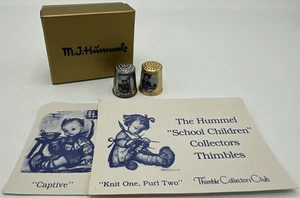 M.J.Hummel School Children Thimble Captive Gold Knit One, Purl Two Set of Two - Picture 1 of 6