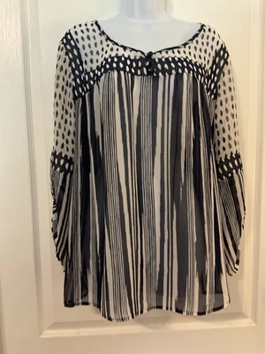 Женская блуза Valerie Stevens темно-синяя и белая прозрачная с регулируемым рукавом размер XL -B32 - Изображение 1 из 4