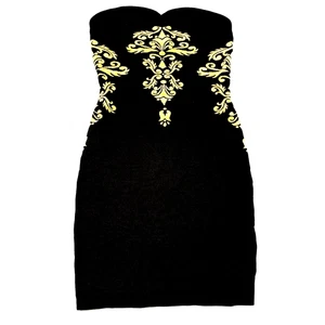 Bebe Jacquard Trägerloses Kleid Damen Medium Schwarz Gold Stretchig Neu mit Etikett - Bild 1 von 4