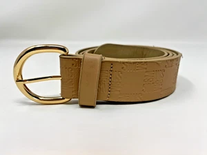 Steve Madden Logo Belt-Nude/Tan/Beige/Neutral-Gold Buckle-SIZE 36-38 / 1.5"w - Picture 1 of 6