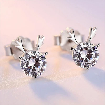 925 Пробы кристалл олень серьги-гвоздики женщин девочек ювелирные изделия подарки - Изображение 1 из 4