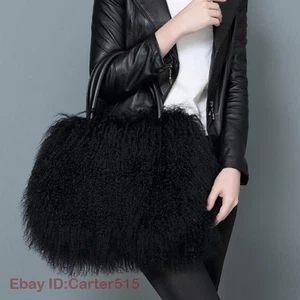 Real Mongolia Lamb Fur Shoulder Bag Purse Crossbody Handbag Tote Party Dinner - Picture 1 of 26