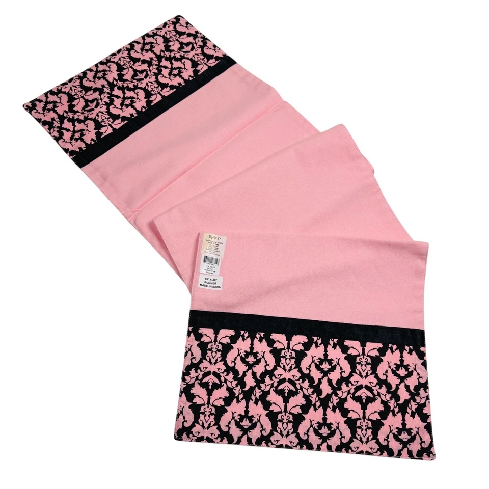 Park Designs Ooh La La Pink Filigree Parisian Charm 48in Cotton Table Runner - Image 1 of 2