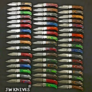 Konvolut 100 Stück Damaststahl Jagd Klappmesser, Taschenmesser mit Scheide JWK - Bild 1 von 8