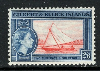 Estampilla de Gilbert & Ellice Islands - 1956 - MNH - #70 - 2sh6p canoa y QEII Foto 1 de 2
