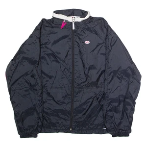 Vintage HANES SPORT Girls Track Jacket Black Nylon 90s Hooded Colourblock XL - Picture 1 of 6