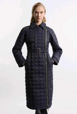 Karen Millen Guilted Belted Longline Trench Coat Size 8 BNWT RRP £179 NAVY - Image 1 of 4