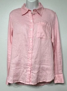 H&M Shirt 100% Linen Button Front Long Sleeve Casual Pink Pocket Women’s XS - Picture 1 of 8