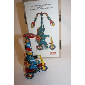 PAYA BLUE ELEPHANT JUGGLER ON BIKE WIND UP TIN TOY MINT IN BOX LIMITED EDITION - Picture 1 of 8
