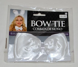 New Unisex Adult Large White Satin Novelty Sexy Bunny Costume Bow Tie  O/S - Picture 1 of 2