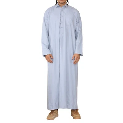 Hombre Azul Thobe Jubba Saudi Ramadan Eid Islámico Caftán Kaudara Árabe - Imagen 1 de 4