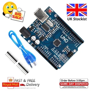 (Arduino Uno - Compatible Board) R3 Rev3 ATMEGA328P with FREE USB CABLE & Pins - Picture 1 of 8
