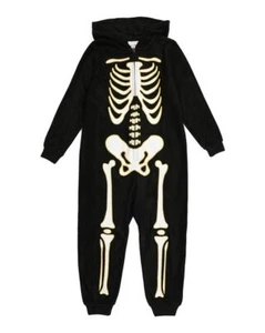 Boy's, Girl's Halloween Hooded Fleece Skeleton Bone Costume Pajama Sleeper - Picture 1 of 15