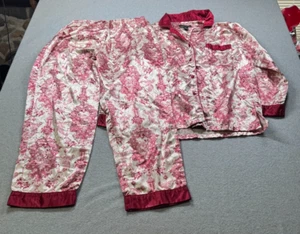 Robert Lewis P.J. Set Silk Blend M Burgandy/Cream Toile De Jouy Pattern - Picture 1 of 10