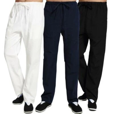 Pantalones de lino Kung Fu Tai Chi Pantalones de artes marciales Uniforme Wingchun con bolsillo Foto 1 de 4