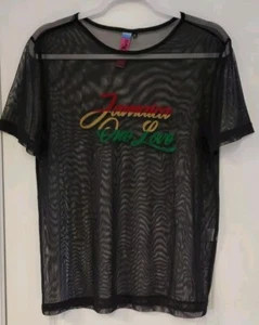 Sun Kissed Jamaica One Love Sheer Black Mesh Short Sleeve Stretch T-Shirt LG - Picture 1 of 3