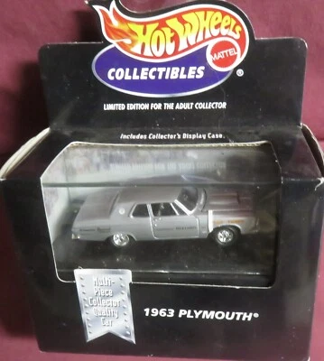 1963 SILVER PLYMOUTH, 1/64 1998 HOT WHEELS COLLECTIBLES, IN  ACRYLIC CASE - Image 1 of 2