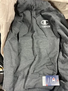 Dark Grey Champion Hoodie Weathered Screen Print Logo Adult Men's Medium - Picture 1 of 5