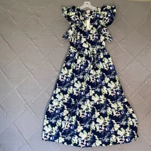 A New Day Women's Flutter Short Sleeve Poplin Tiered Midi Dress Navy Floral S - Picture 1 of 9