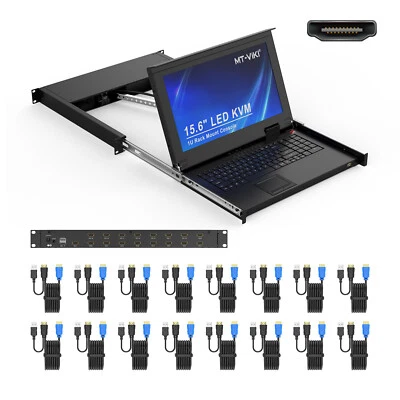 MT-VIKI 15.6'' 16 Port Rack Mount HDMI LED Kvm Console 1920*1080 1U for Server - Image 1 of 4
