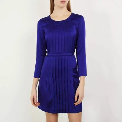 Vestido para mujer Sonia Rykiel 34/XS satinado azul real plisado manga larga lazo trasero Foto 1 de 4