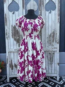 Ladies Summer Bardot Midi Dress –Bold Abstract Print (One Size 10-20) – Magenta - Picture 1 of 4