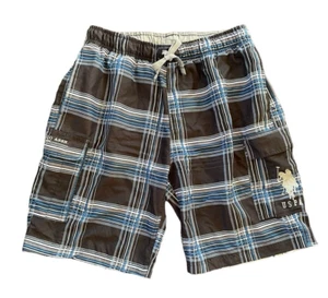 US POLO Mens Swim Trunks Board Shorts Blue Black Plaid Mesh Lined Size XL - Picture 1 of 8