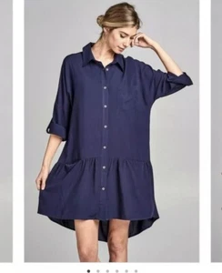 Vestido Camisa Algodón Azul By Nu Etiqueta Abotonada Talla Mediana Correr Pequeño - Imagen 1 de 6