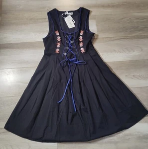 Jasambac Corset Milkmaid Folk Dress Womens SZ Small Black Embroidered Floral NWT - Picture 1 of 15
