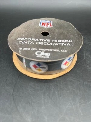 Pittsburgh Steelers Black Logo Grosgrain Ribbon 7/8" X 9ft Spool Printed NFL - Image 1 of 3