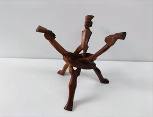 Scultura in legno del treppiede scolpita artigianato / Africa / anni '60 "RARA" - Foto 1 di 7